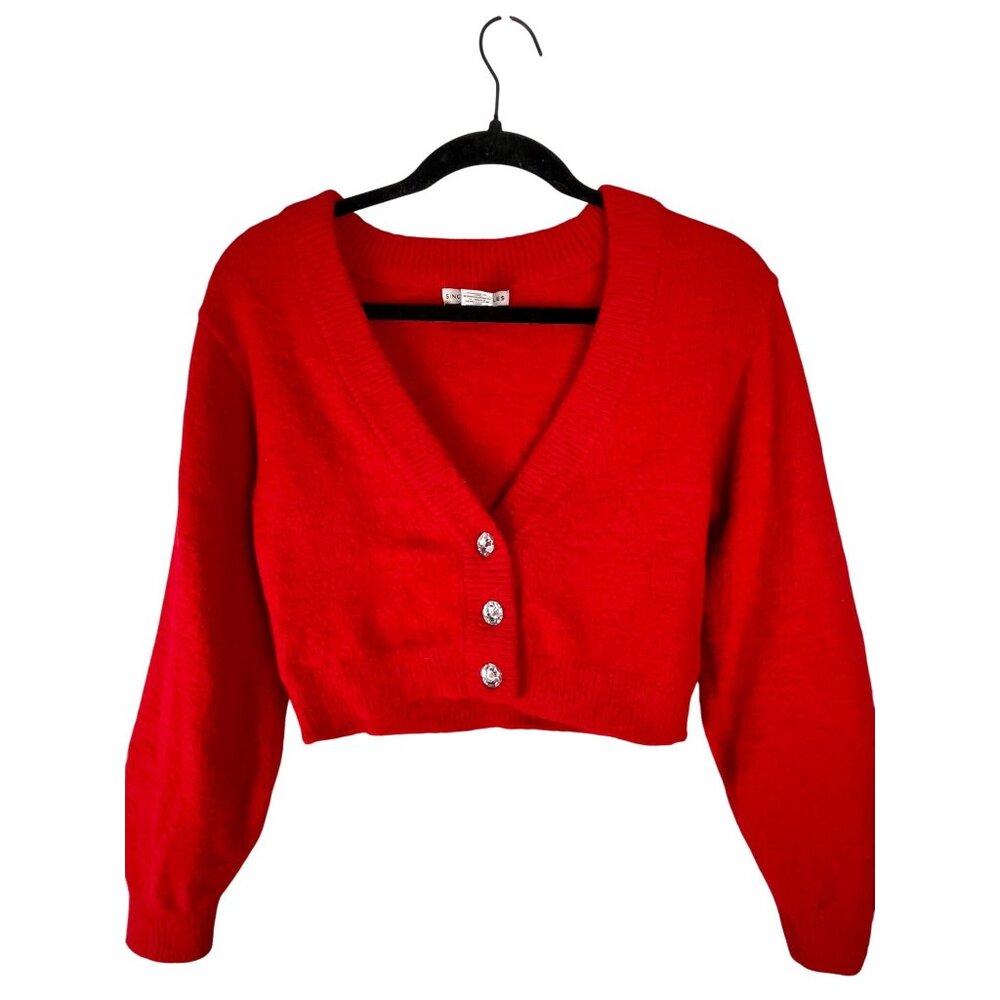 Sincerely Jules Red Cropped Cardigan Sweater Women Size S Button Front